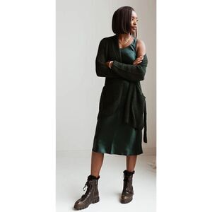 Max Mara Leisure Talete Satin Scoopneck Midi-Dress in Dark Green NWT Size 10